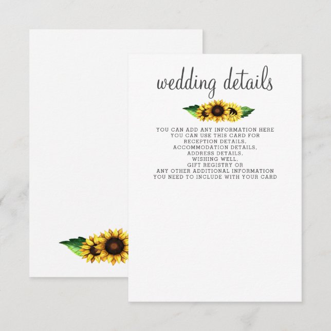 Carte D'accompagnement Aquarelle Tournesols Pays Mariage rustique (Devant / Derrière)