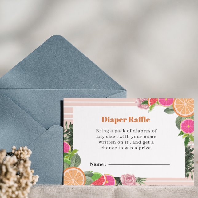 Carte D'accompagnement Aquarelle Tropical Citrus Diaper Raffle Enclosur (Créateur téléchargé)