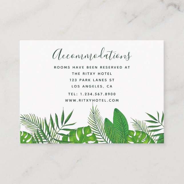 Carte D'accompagnement Aquarelle Tropical Feuilles Mariages Hébergements (Devant)