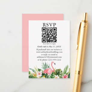 Carte D'accompagnement Aquarelle Tropical Floral Flamant rose rose QR RSV