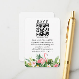Carte D'accompagnement Aquarelle Tropical Floral QR RSVP Flamant rose ros
