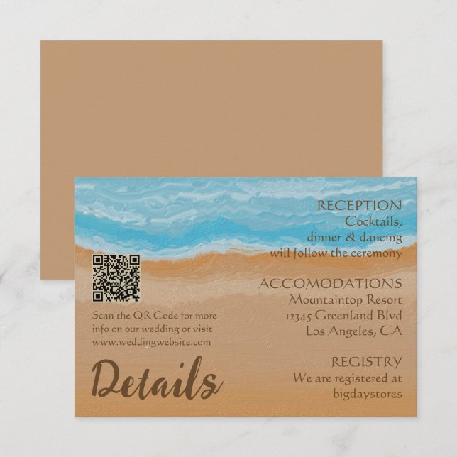 Carte D'accompagnement Aquarelle Tropical Ocean Beach Code QR Mariage (Devant / Derrière)