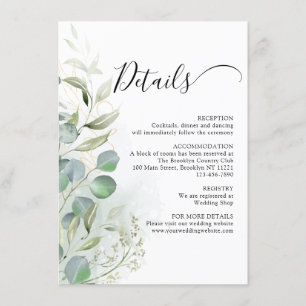 Carte D'accompagnement Aquarelle Verdure Eucalyptus Mariage or