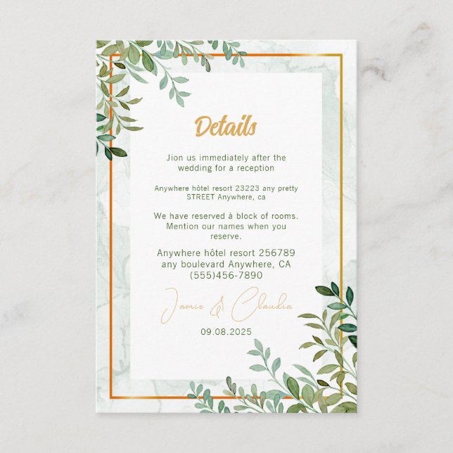 Carte D'accompagnement Aquarelle verdure feuillage feuille mariage (Devant)