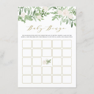 Carte D'accompagnement Aquarelle Verdure Fleurs blanches Baby Bingo Jeu