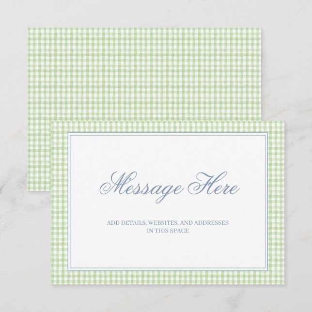 Carte D'accompagnement Aquarelle vert et blanc En vichy Mariage (Devant / Derrière)