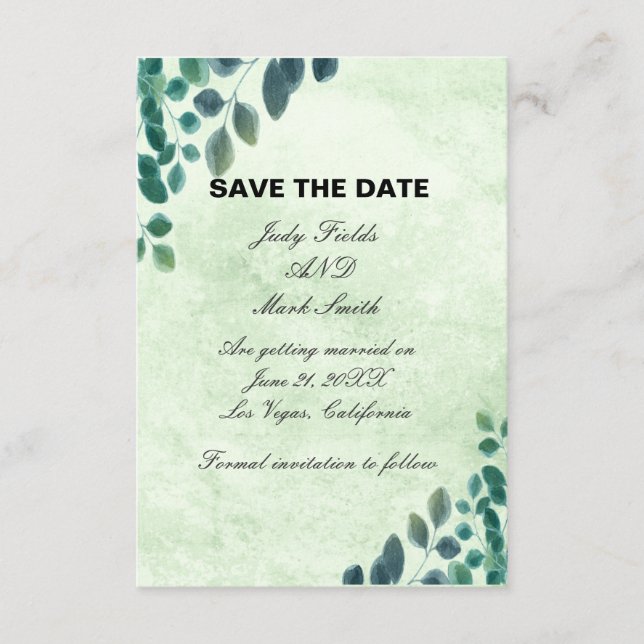 Carte D'accompagnement Aquarelle Vert Eucalyptus Laisser Enregistrer La D (Devant)