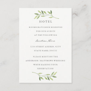 Carte D'accompagnement Aquarelle Vert Feuille Mariage Hôtel Hébergement