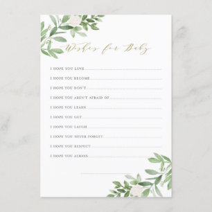 Carte D'accompagnement Aquarelle Vert Fleurs blanches Voeux pour bébé