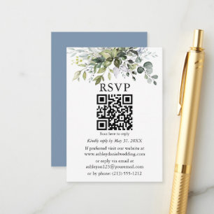 Carte D'accompagnement Aquarelle vert Mariage Dusty bleu QR RSVP