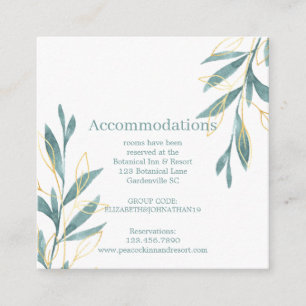 Carte D'accompagnement Aquarelle Vert or Floral Mariage Hébergement