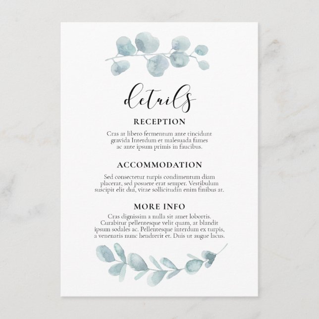 Carte D'accompagnement Aquarelle verte informations des mariages (Devant)