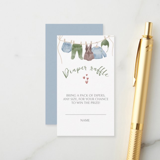 Carte D'accompagnement Aquarelle Vêtements de garçon Baby shower Diper Ra (Devant/Arrière en situation)