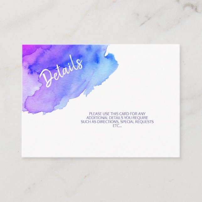 Carte D'accompagnement Aquarelle violet Bat Bar Mitzvah Détails (Devant)