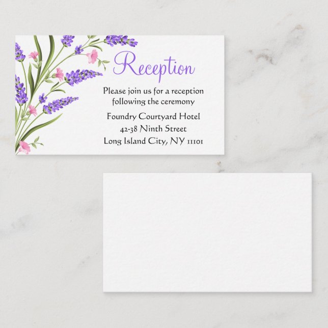 Carte D'accompagnement Aquarelle violet été Réception de mariage floral (Devant / Derrière)