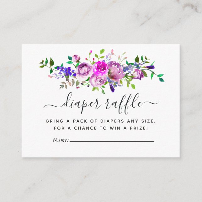 Carte D'accompagnement Aquarelle Violet Floral Baby shower Déchets Raffin (Devant)