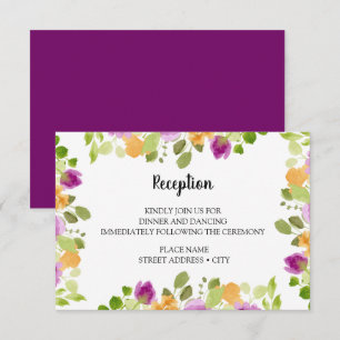 Carte D'accompagnement Aquarelle violette fleurit Réception de mariage