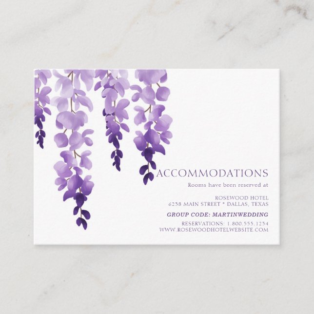 Carte D'accompagnement Aquarelle Wisteria | Hébergement hôtelier (Devant)