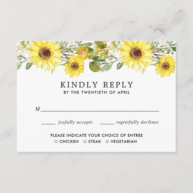 Carte D'accompagnement Aquarelles de mariage de tournesol RSVP (Devant)