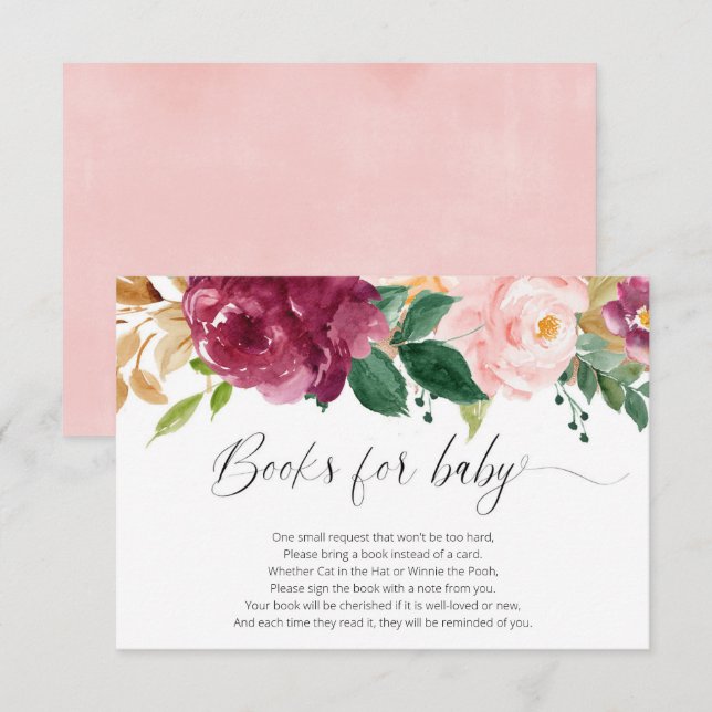 Carte D'accompagnement Aquarelles florales roses rousses et bordeaux livr (Devant / Derrière)