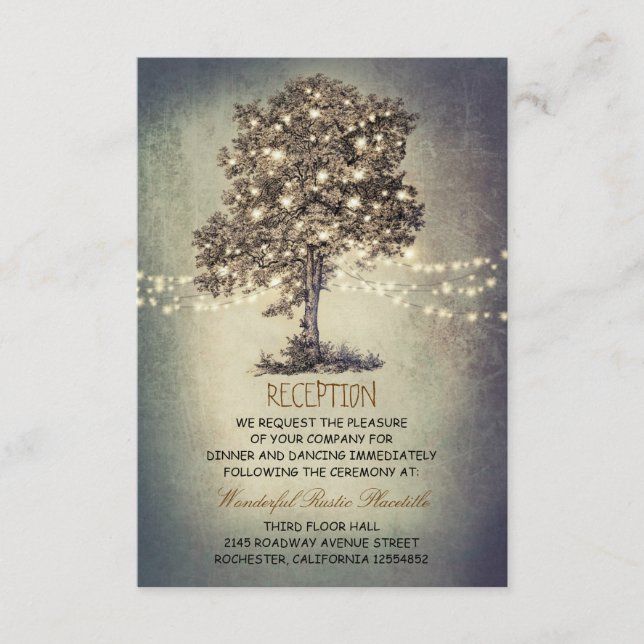 Carte D'accompagnement arbre accueil de mariage rustique et itinéraire (Devant)