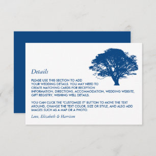 Carte D'accompagnement Arbre de chêne bleu, Mariage rustique/minimaliste 