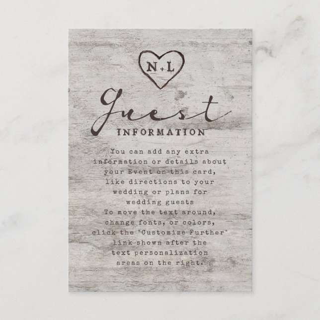 Carte D'accompagnement Arbre rustique Informations sur le Mariage de l'Ar (Devant)