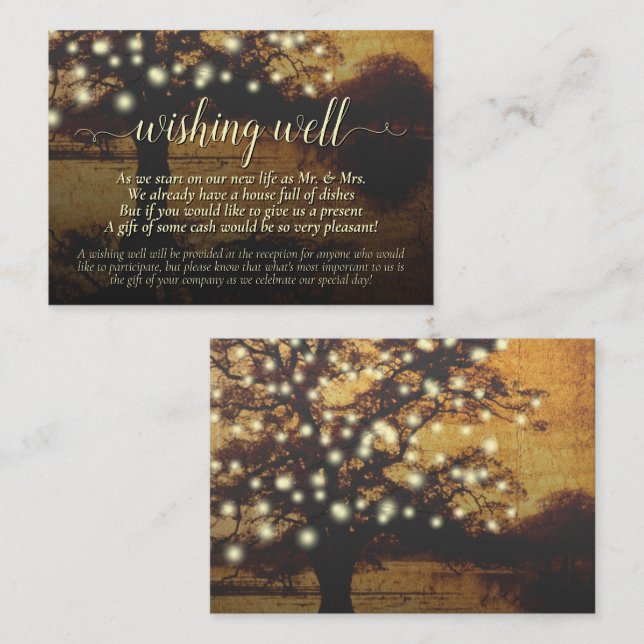 Carte D'accompagnement Arbre rustique & Lumières Mariage Wishing well (Devant / Derrière)