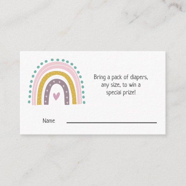 Carte D'accompagnement Arc-en-ciel, Boho, Coeurs roses Baby shower couche (Devant)