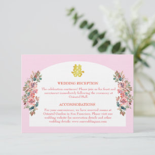 Carte D'accompagnement Arche fleurie rose blanc Détails mariage chinois