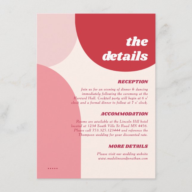 Carte D'accompagnement Arches rouges roses modernes Détails du Mariage (Devant)