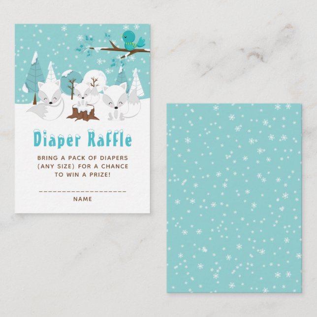 Carte D'accompagnement Arctic Fox Winter Wonderland Diaper Raffle (Devant / Derrière)