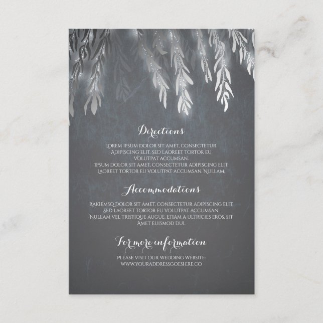 Carte D'accompagnement Argent Willow Tree Branches Détails du Mariage Ins (Devant)