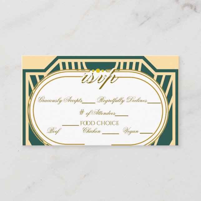 Carte D'accompagnement Art Deco Art Nouveau Striped Gold Tone RSVP (Devant)