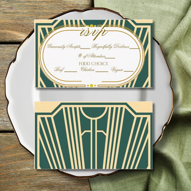 Carte D'accompagnement Art Deco Art Nouveau Striped Gold Tone RSVP (Créateur téléchargé)