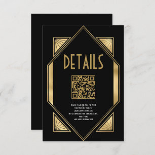 Carte D'accompagnement Art Deco Gold Black QR Code Détails du Mariage