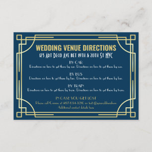 Carte D'accompagnement Art Déco Gold Bleu foncé Mariage Plan d'accès