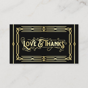 Carte D'accompagnement Art Déco Mariage Amour & Merci Gold Black Faveur