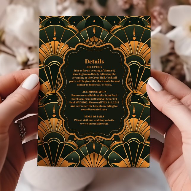 Carte D'accompagnement Art Déco Mariage Diamant Or et Vert (Créateur téléchargé)