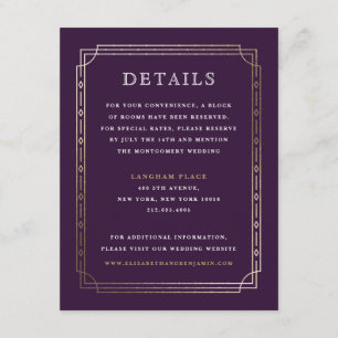 Carte D'accompagnement Art Déco Moderne Plum Gold Foil Mariage Détails