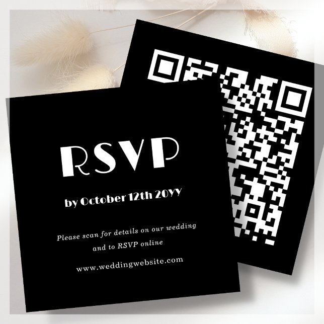 Carte D'accompagnement Art déco noir | Code QR | Mariage RSVP (Créateur téléchargé)