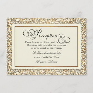 Carte D'accompagnement Art Déco Nouveau Faux Or Floral Damassé Dentelle