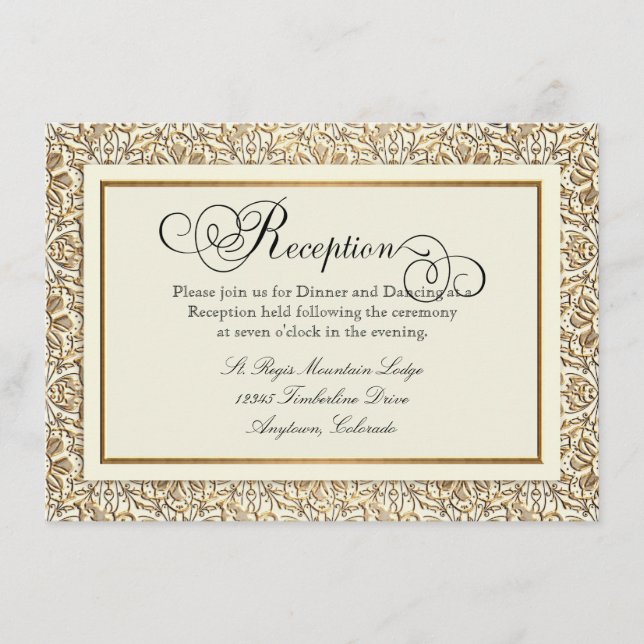 Carte D'accompagnement Art Déco Nouveau Faux Or Floral Damassé Dentelle (Devant)