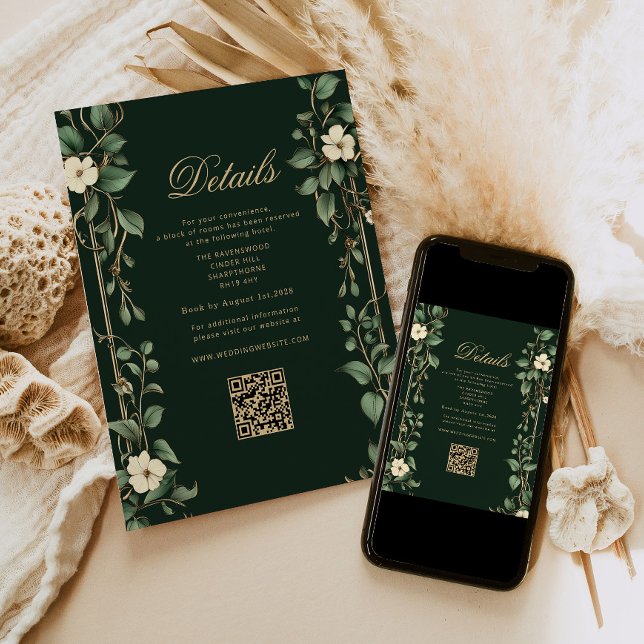 Carte D'accompagnement Art Nouveau Green and Gold Wedding QR Details (Créateur téléchargé)