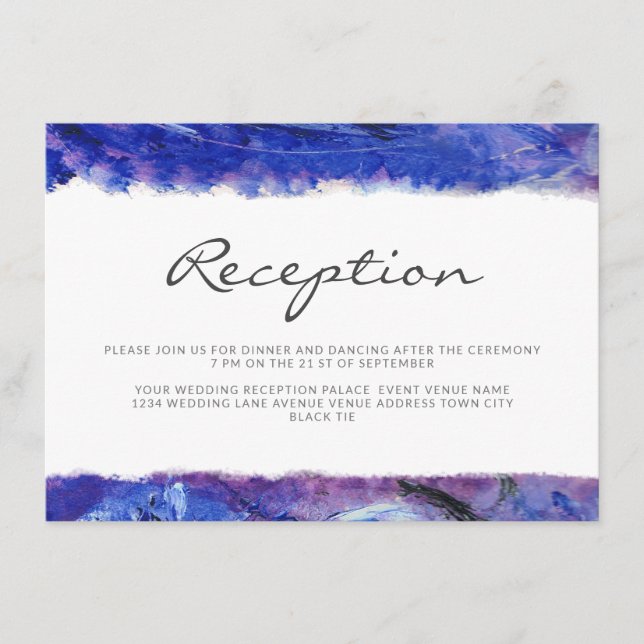 Carte D'accompagnement Art Wedding Réception Bleu (Devant)