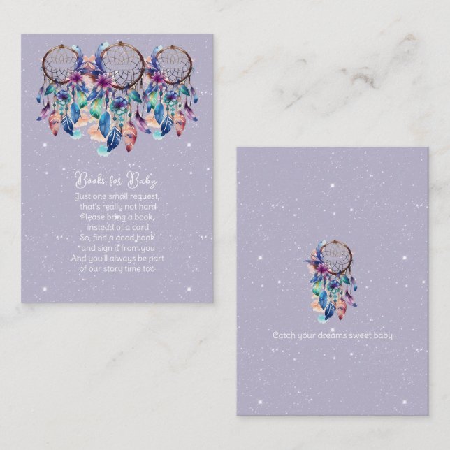 Carte D'accompagnement Attrape-Rêves Violet Livres de Douche pour Bébé  (Devant / Derrière)