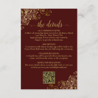 Auburn Brown & Gold Chic Mariage QR Détails du cod