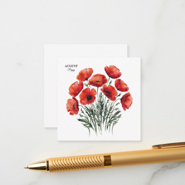 Carte D'accompagnement August Poppy Bloom - Cadeau d'anniversaire personn (Devant/Arrière en situation)