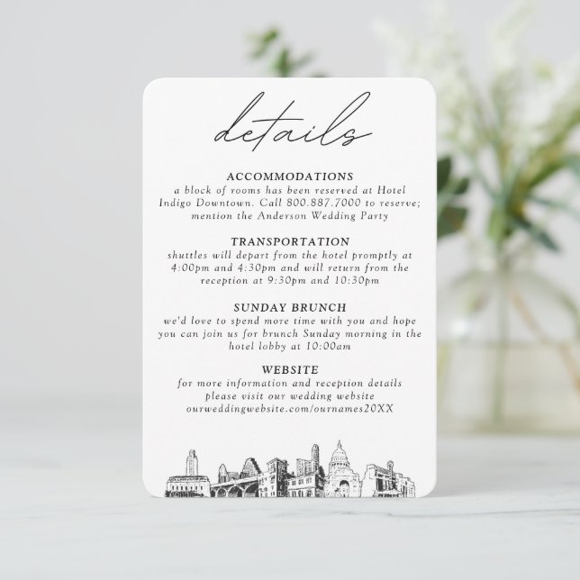 Carte D'accompagnement Austin Mariage Petits détails verticaux (Debout devant)