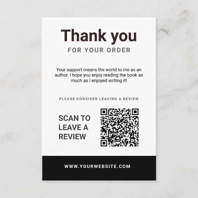 Carte D'accompagnement Author Thank You Insert Card Book Review Request (Devant)